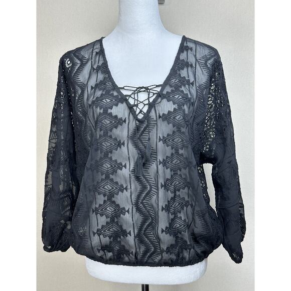 Sanctuary Women's Black See through Lace Top Embroidered blouse - Size S Gothic - Picture 1 of 14
